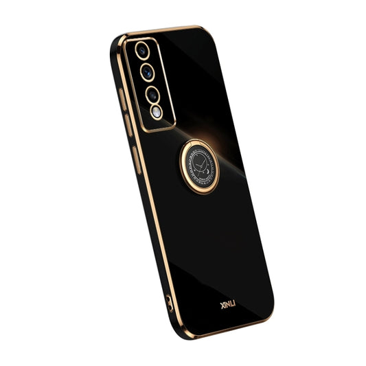 For Honor 80 GT 5G XINLI Straight Edge 6D Electroplate TPU Phone Case with Ring Holder(Black) - Honor Cases by XINLI | Online Shopping UK | buy2fix