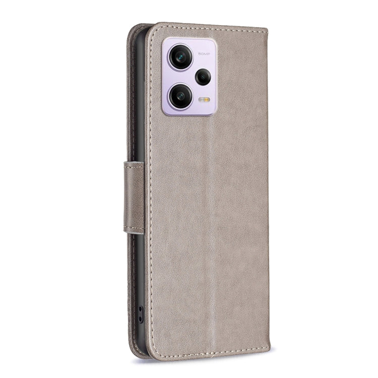 For Xiaomi Redmi Note 12 Pro 5G Global Embossing Two Butterflies Pattern Leather Phone Case(Grey) by buy2fix