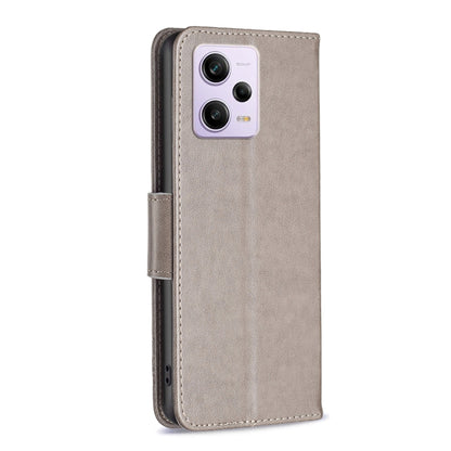 For Xiaomi Redmi Note 12 Pro 5G Global Embossing Two Butterflies Pattern Leather Phone Case(Grey) by buy2fix