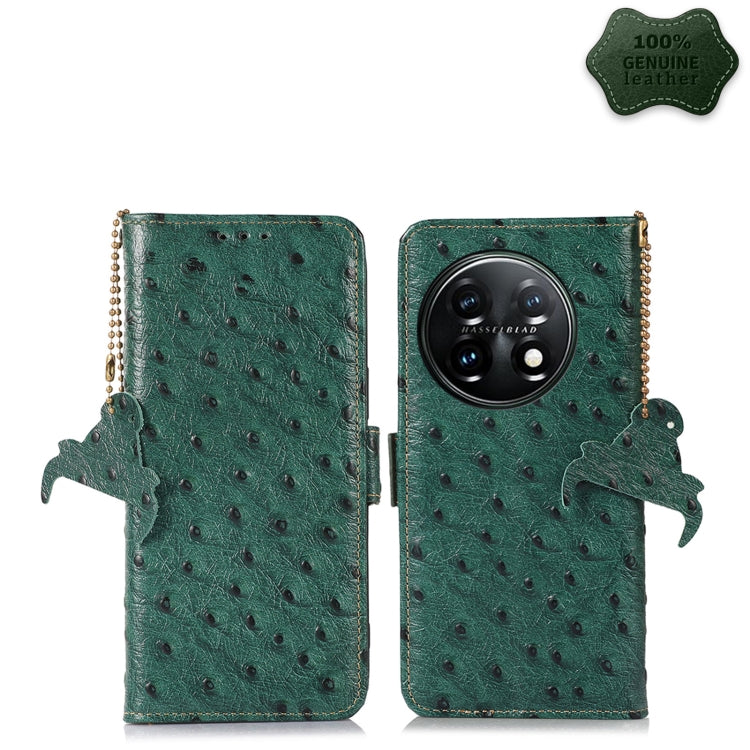 For OnePlus 11 5G Ostrich Pattern Genuine Leather RFID Phone Case(Green) by buy2fix
