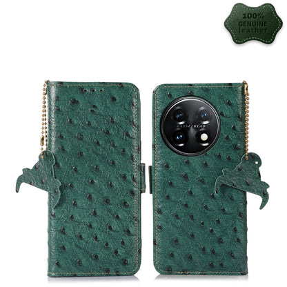 For OnePlus 11 5G Ostrich Pattern Genuine Leather RFID Phone Case(Green) by buy2fix