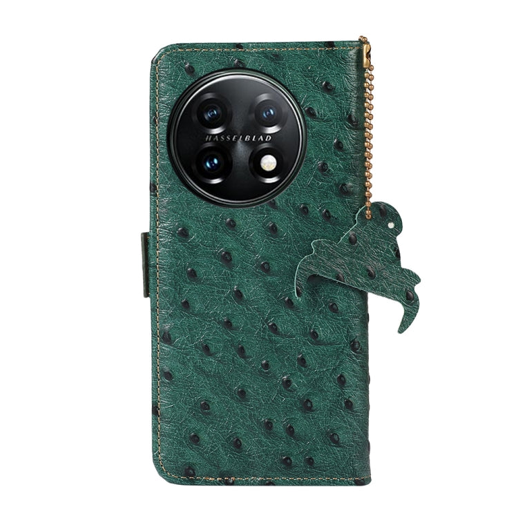 For OnePlus 11 5G Ostrich Pattern Genuine Leather RFID Phone Case(Green) by buy2fix