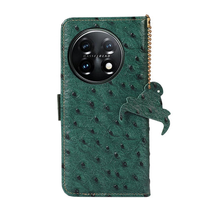 For OnePlus 11 5G Ostrich Pattern Genuine Leather RFID Phone Case(Green) by buy2fix