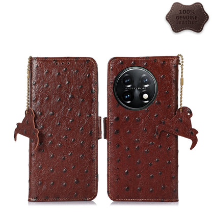 For OnePlus 11 5G Ostrich Pattern Genuine Leather RFID Phone Case(Coffee) by buy2fix