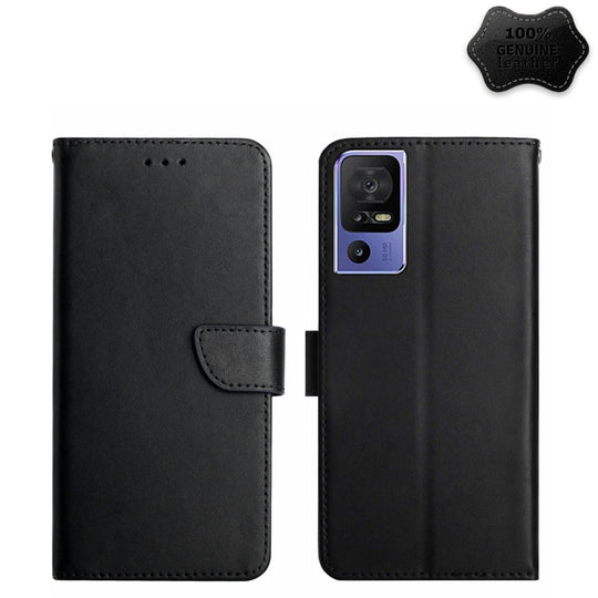 Pour TCL 40 SE Étui de téléphone à rabat en cuir véritable résistant aux empreintes digitales (noir)