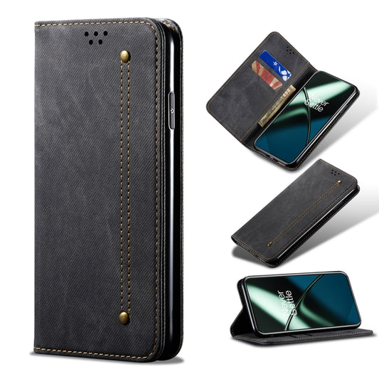 For OnePlus 11R Denim Texture Flip Leather Phone Case(Black) - OnePlus Cases by buy2fix | Online Shopping UK | buy2fix