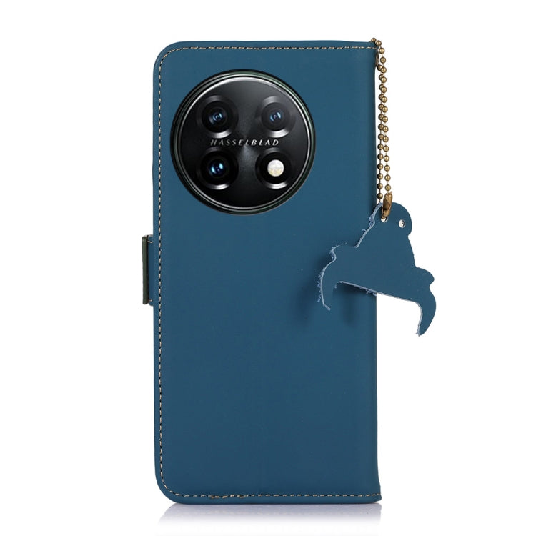 For OnePlus 11 Genuine Leather Magnetic RFID Leather Phone Case(Blue) by buy2fix