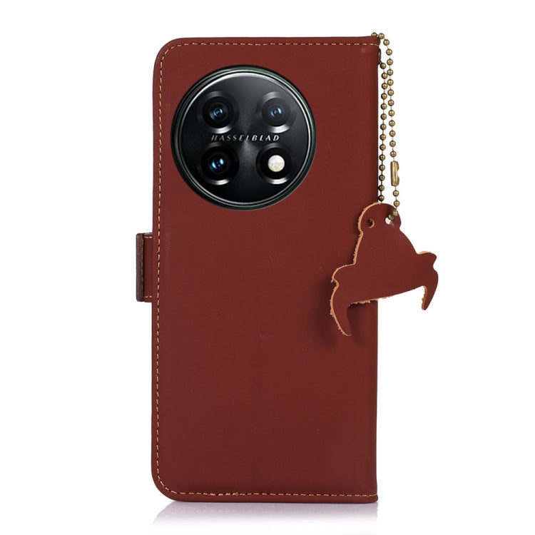 For OnePlus 11 Genuine Leather Magnetic RFID Leather Phone Case(Coffee) by buy2fix