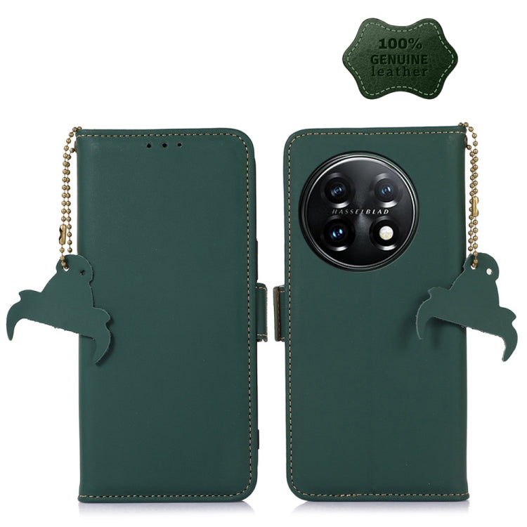 For OnePlus 11 Genuine Leather Magnetic RFID Leather Phone Case(Green) by buy2fix