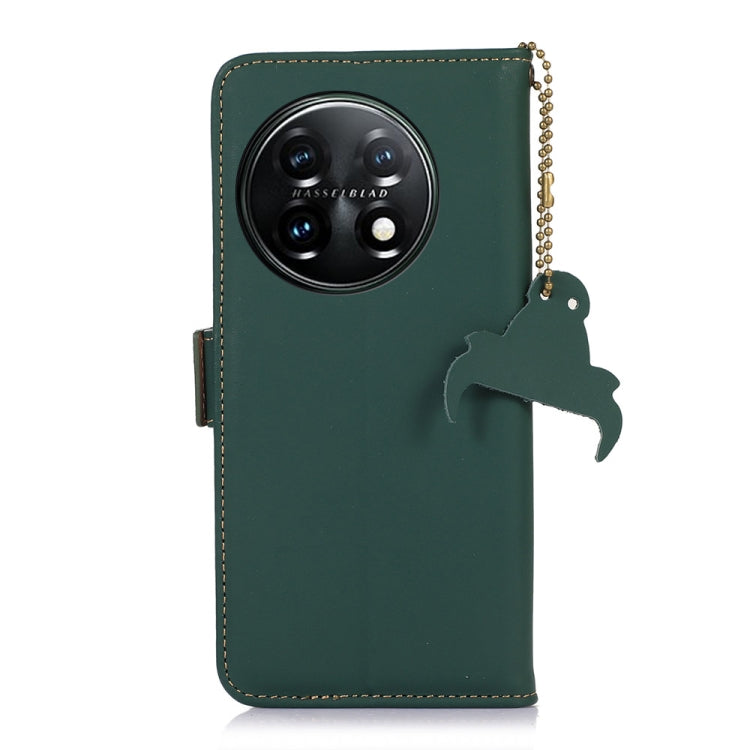 For OnePlus 11 Genuine Leather Magnetic RFID Leather Phone Case(Green) by buy2fix