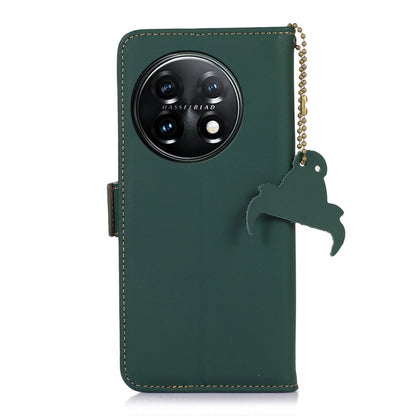 For OnePlus 11 Genuine Leather Magnetic RFID Leather Phone Case(Green) by buy2fix