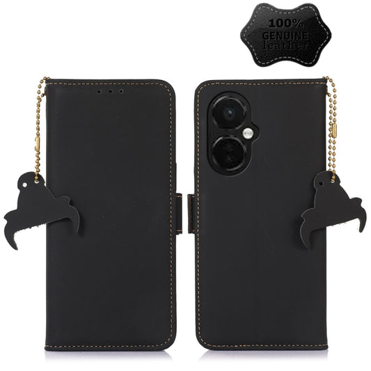 For OnePlus Nord CE 3 Lite Genuine Leather Magnetic RFID Leather Phone Case(Black) by buy2fix