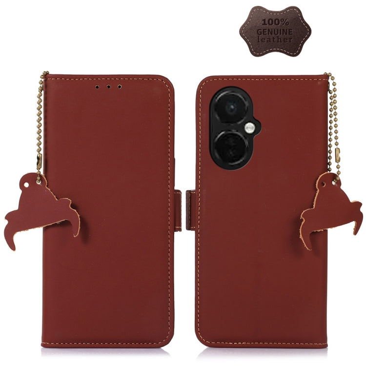 For OnePlus Nord CE 3 Lite Genuine Leather Magnetic RFID Leather Phone Case(Coffee) by buy2fix