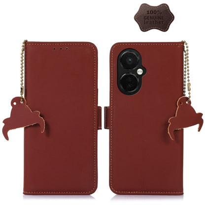 For OnePlus Nord CE 3 Lite Genuine Leather Magnetic RFID Leather Phone Case(Coffee) by buy2fix