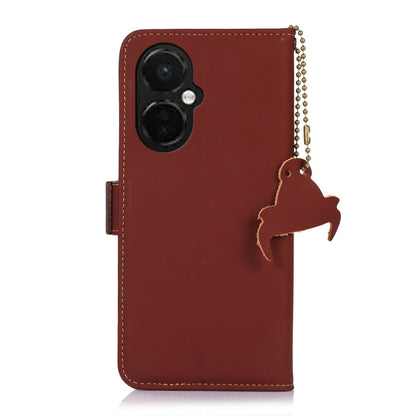 For OnePlus Nord CE 3 Lite Genuine Leather Magnetic RFID Leather Phone Case(Coffee) by buy2fix