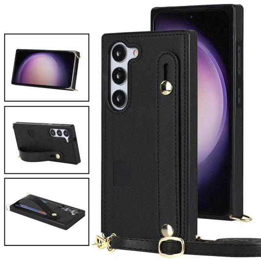 For Samsung Galaxy S23+ 5G Cross-body Wristband Holder Square Phone Case(Black) - Galaxy S23+ 5G Cases by buy2fix | Online Shopping UK | buy2fix