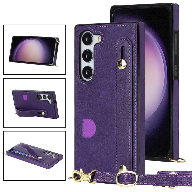 For Samsung Galaxy S23+ 5G Cross-body Wristband Holder Square Phone Case(Purple) - Galaxy S23+ 5G Cases by buy2fix | Online Shopping UK | buy2fix