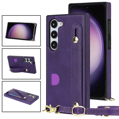 For Samsung Galaxy S23+ 5G Cross-body Wristband Holder Square Phone Case(Purple) - Galaxy S23+ 5G Cases by buy2fix | Online Shopping UK | buy2fix