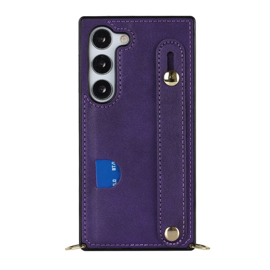 For Samsung Galaxy S23+ 5G Cross-body Wristband Holder Square Phone Case(Purple) - Galaxy S23+ 5G Cases by buy2fix | Online Shopping UK | buy2fix