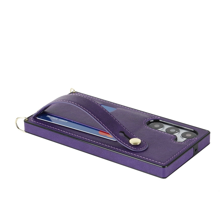 For Samsung Galaxy S23+ 5G Cross-body Wristband Holder Square Phone Case(Purple) - Galaxy S23+ 5G Cases by buy2fix | Online Shopping UK | buy2fix