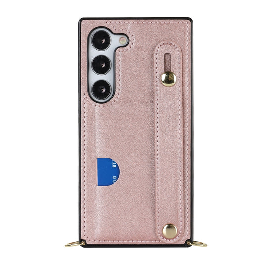 For Samsung Galaxy S23+ 5G Cross-body Wristband Holder Square Phone Case(Rose Gold) - Galaxy S23+ 5G Cases by buy2fix | Online Shopping UK | buy2fix