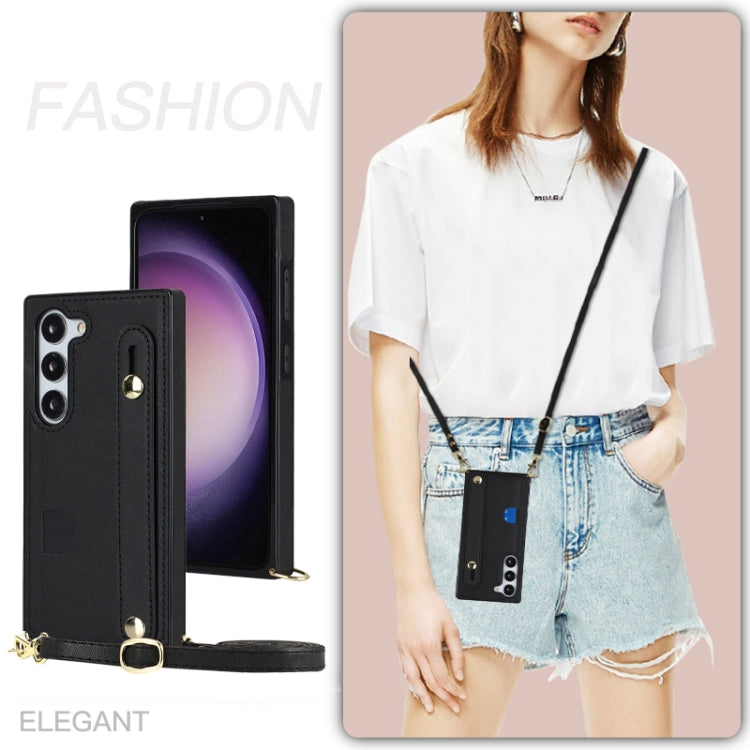 For Samsung Galaxy S23+ 5G Cross-body Wristband Holder Square Phone Case(Purple) - Galaxy S23+ 5G Cases by buy2fix | Online Shopping UK | buy2fix