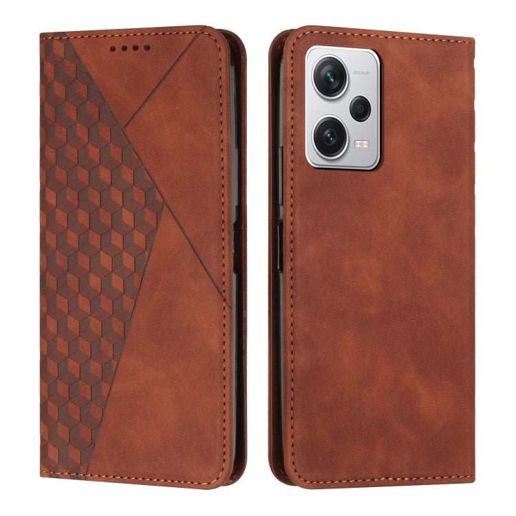 For Xiaomi Redmi Note 12 Pro+ Global / Note 12 Explorer Diamond Pattern Skin Feel Magnetic Leather Phone Case(Brown) by buy2fix