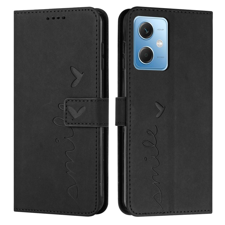 For Xiaomi Redmi Note 12 5G Global / Poco X5 5G Skin Feel Heart Pattern Leather Phone Case with Lanyard(Black) by buy2fix