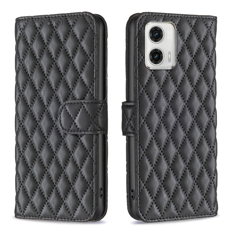 For Motorola Moto G73 5G Diamond Lattice Wallet Leather Flip Phone Case(Black) - Motorola Cases by buy2fix | Online Shopping UK | buy2fix