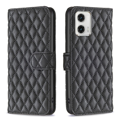 For Motorola Moto G73 5G Diamond Lattice Wallet Leather Flip Phone Case(Black) - Motorola Cases by buy2fix | Online Shopping UK | buy2fix
