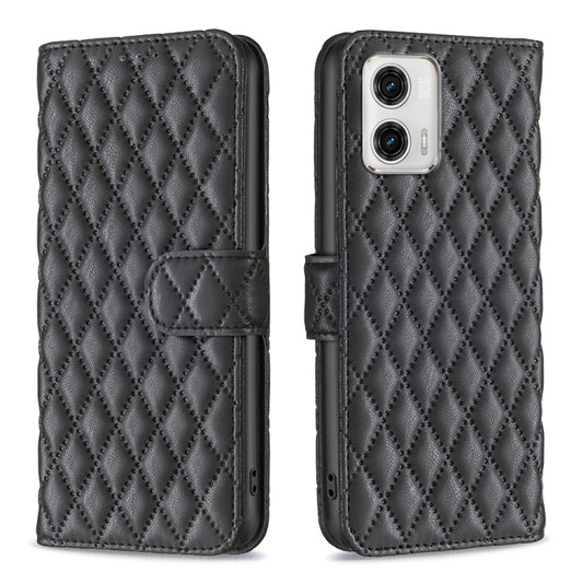 For Motorola Moto G73 5G Diamond Lattice Wallet Leather Flip Phone Case(Black) - Motorola Cases by buy2fix | Online Shopping UK | buy2fix