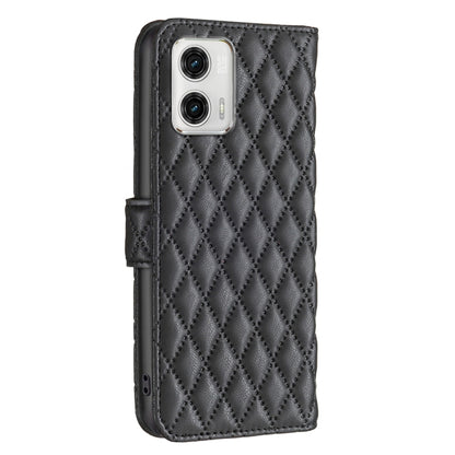 For Motorola Moto G73 5G Diamond Lattice Wallet Leather Flip Phone Case(Black) - Motorola Cases by buy2fix | Online Shopping UK | buy2fix