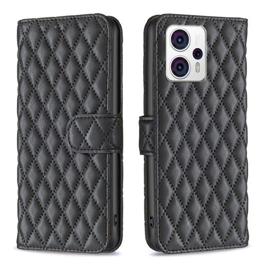 For Motorola Moto G13 4G/G23 4G/G53 5G Diamond Lattice Wallet Leather Flip Phone Case(Black) - Motorola Cases by buy2fix | Online Shopping UK | buy2fix