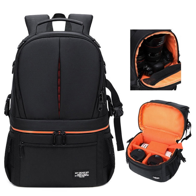 Large Capacity Waterproof Backpack Travel Shoulders Camera Bags(Black Grid Inner Orange) by buy2fix