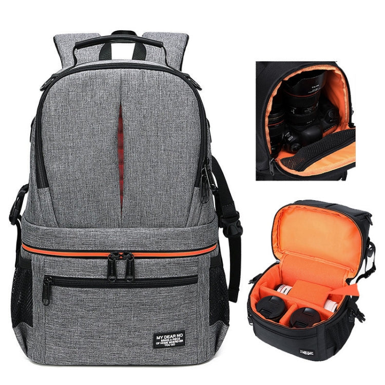 Large Capacity Waterproof Backpack Travel Shoulders Camera Bags(Gray Matte Inner Orange) by buy2fix