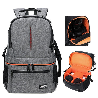 Large Capacity Waterproof Backpack Travel Shoulders Camera Bags(Gray Matte Inner Orange) by buy2fix