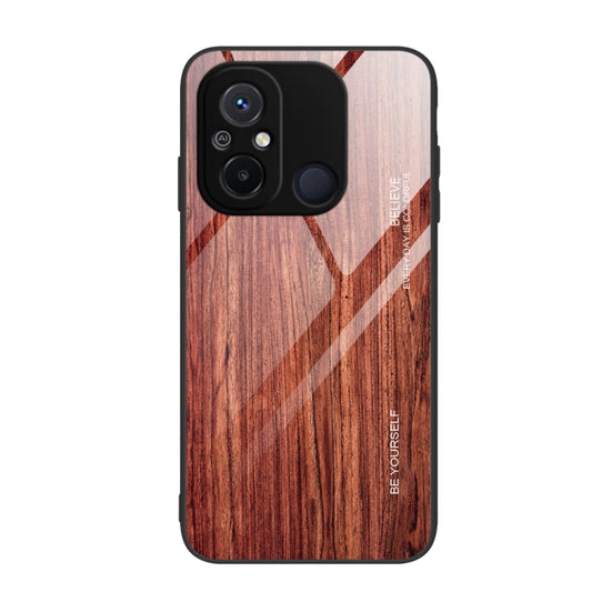 For Xiaomi Redmi 12C Wood Grain Glass Phone Case(Coffee) by buy2fix