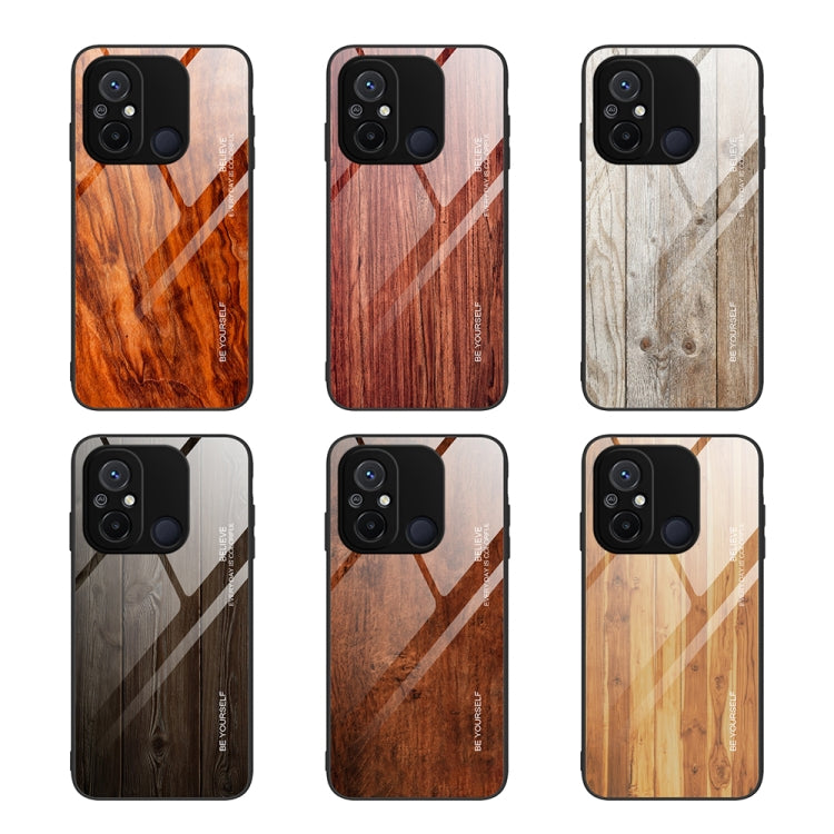 For Xiaomi Redmi 12C Wood Grain Glass Phone Case(Coffee) by buy2fix