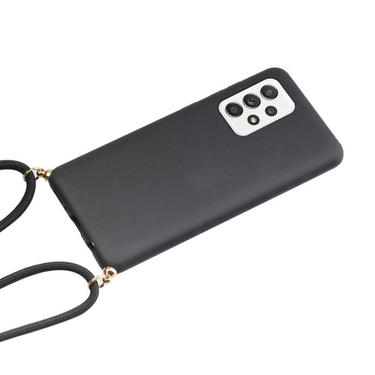 For Samsung Galaxy A23 Wheat Straw Material + TPU Phone Case with Lanyard(Black) by buy2fix