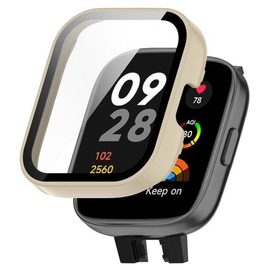 For Xiaomi Redmi Watch 3 PC + Tempered Film Integrated Watch Protective Case(Ivory White) - Watch Cases by buy2fix | Online Shopping UK | buy2fix