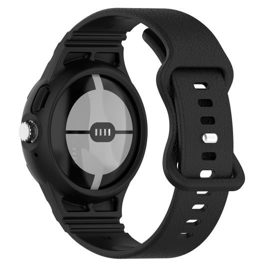 For Google Pixel Watch Leather Texture Silicone Integrated Watch Band(Black) - Watch Bands by buy2fix | Online Shopping UK | buy2fix