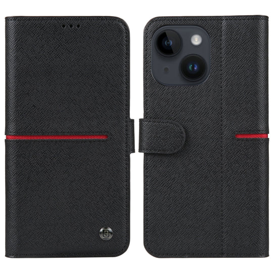 For iPhone 14 GEBEI Top-grain Horizontal Flip Leather Phone Case(Black)