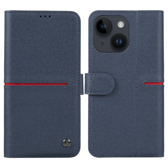 For iPhone 14 GEBEI Top-grain Horizontal Flip Leather Phone Case(Blue)