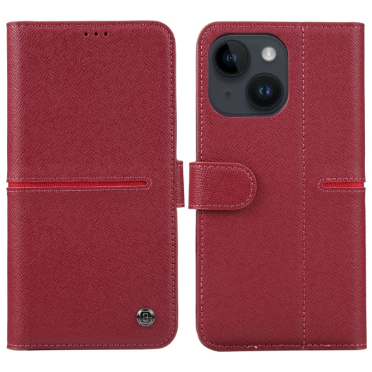 For iPhone 14 GEBEI Top-grain Horizontal Flip Leather Phone Case(Wine Red)
