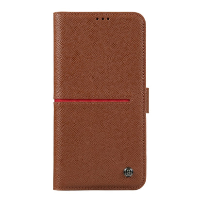 For iPhone 14 GEBEI Top-grain Horizontal Flip Leather Phone Case(Brown) - iPhone 14 Cases by GEBEI | Online Shopping UK | buy2fix