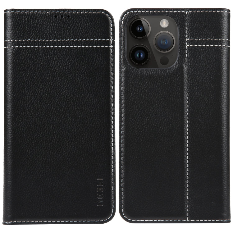 For iPhone 14 Pro Max GEBEI Top-grain Horizontal Flip Leather Phone Case(Black) by GEBEI