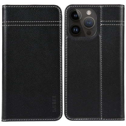 For iPhone 14 Pro Max GEBEI Top-grain Horizontal Flip Leather Phone Case(Black) by GEBEI