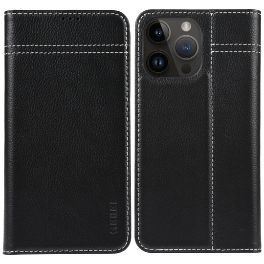 For iPhone 14 Pro GEBEI Top-grain Horizontal Flip Leather Phone Case(Black)