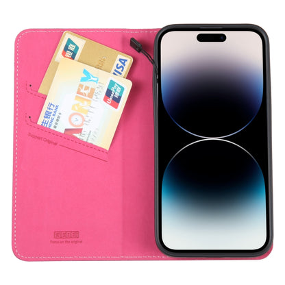 For iPhone 14 Pro GEBEI Top-grain Horizontal Flip Leather Phone Case(Rose Red) - iPhone 14 Pro Cases by GEBEI | Online Shopping UK | buy2fix