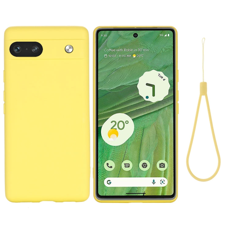 For Google Pixel 7a Pure Color Liquid Silicone Shockproof Phone Case(Yellow) by buy2fix